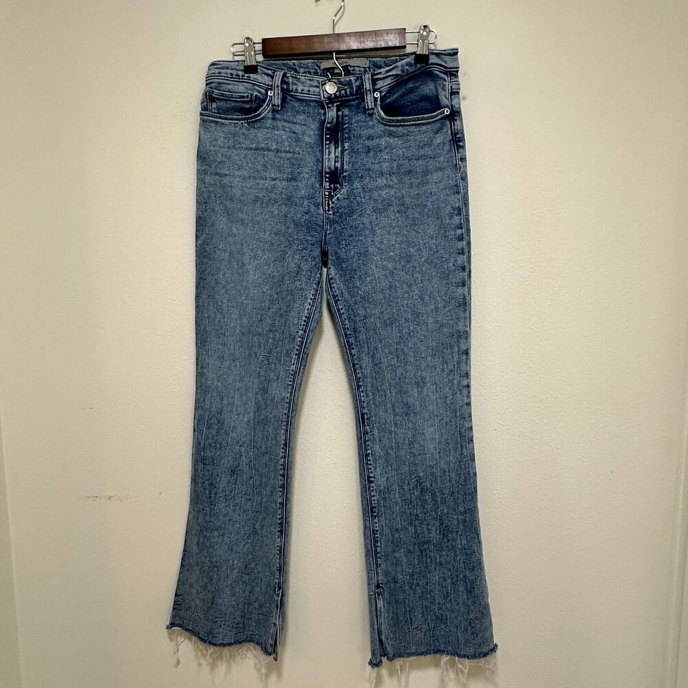 Hudson Jeans Women's 32 Barbara Cali Bootcut Blue High Rise Split Raw Hem Denim